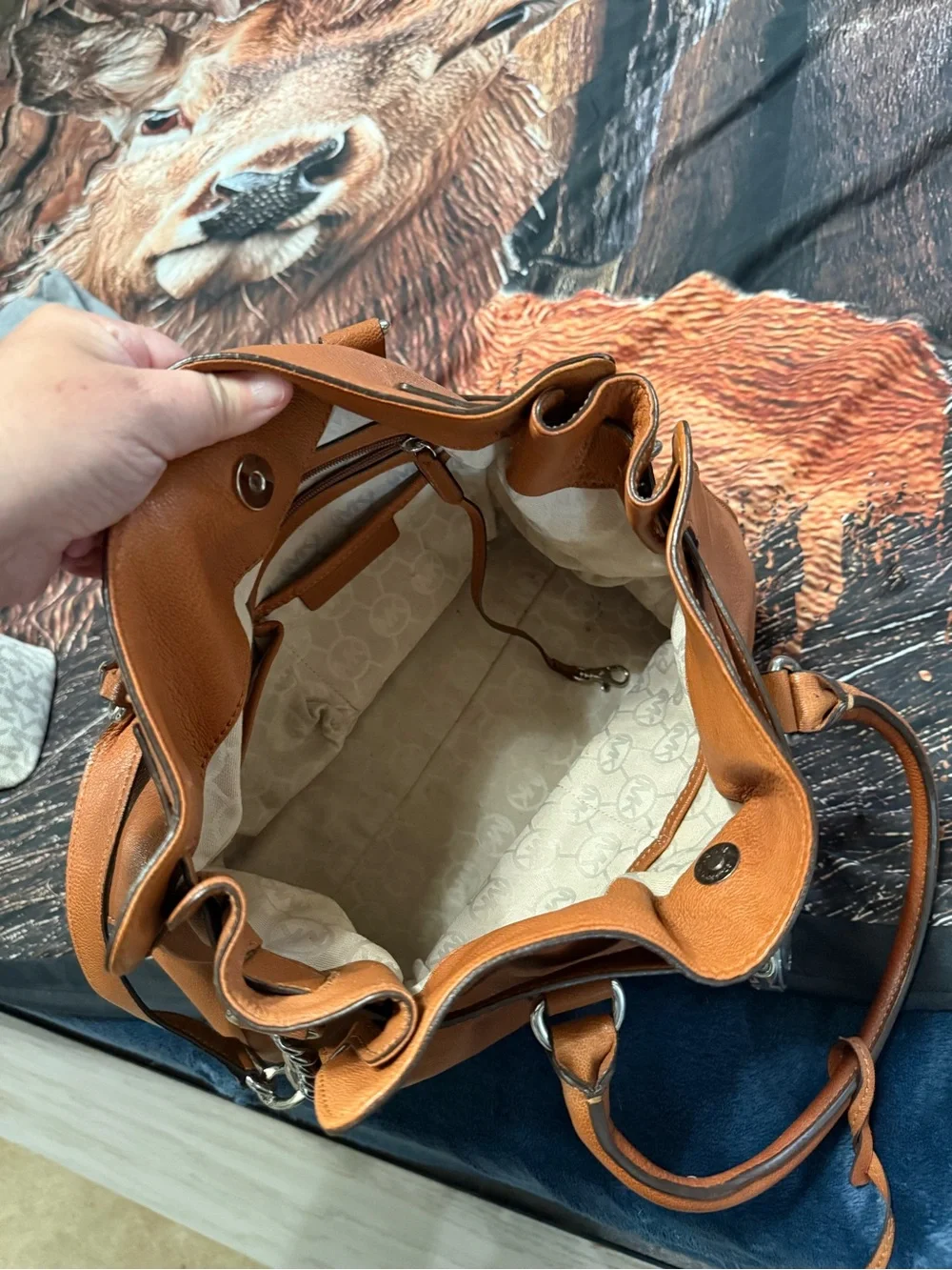 Michael Kors Cognac Leather Tote with MK Padlock